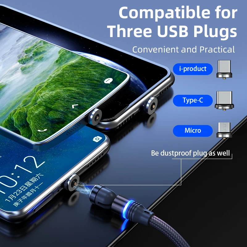 Magnetic 540° Rotating USB Type C Charging Cable - Available in 3m/2m/1m Lengths