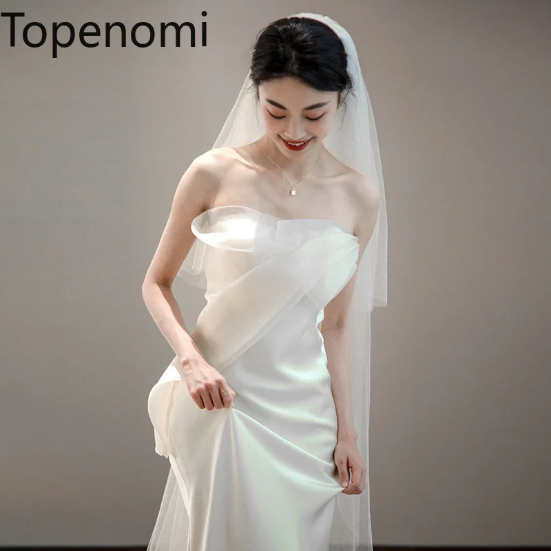 

Topenomi Strapless Satin Light Wedding Dress Women Korean Simple Mermaid Slim Long Evening Dresses Elegant Bride Formal Gowns