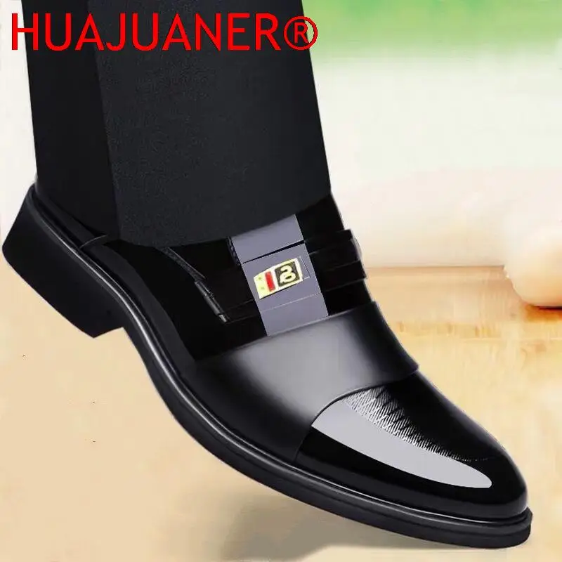 Men Leather Casual Shoes Autumn Business Formal Leather Casual Cover Foot Heightening