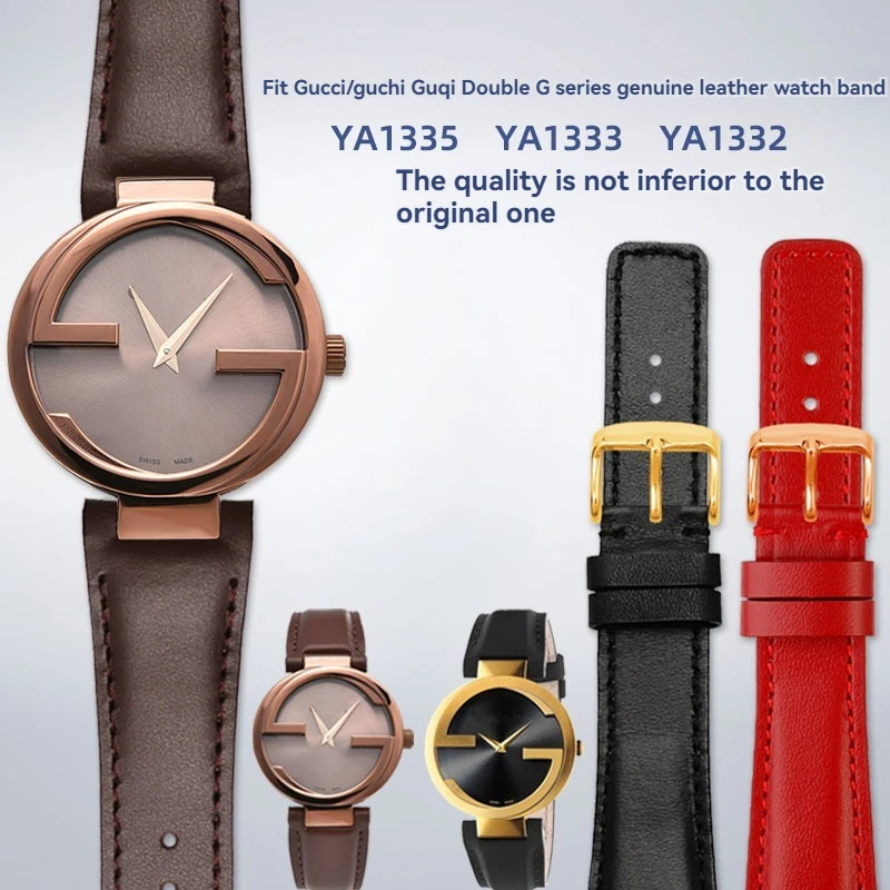 16 20 22Mm Notch Cinturino In Pelle Di Vacchetta Rosso Bianco Uomo Donna Cinturino Per Orologio Per Gucci Double G Watch Ya1335 Ya1333 Ya1332 Series