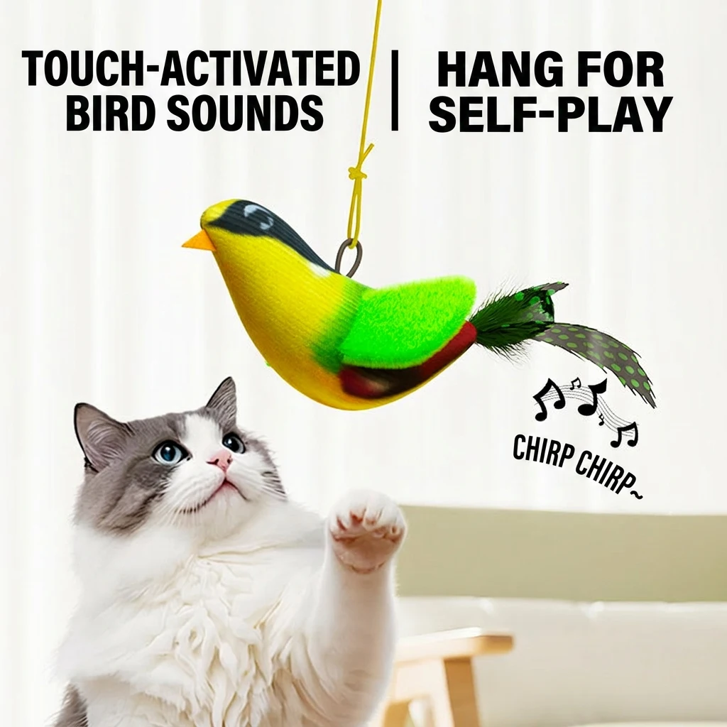 Interactive Bird Sound Cat Toy with Catnip - Wall-Mounted Teaser
