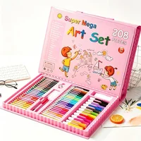 208 PCS Super Mega Kids Art Set, Portable Pink Drawing Kit with Easel, Crayons Colored Pencils Watercolor Paint, Art Supplies Gift for Boys Girls 5