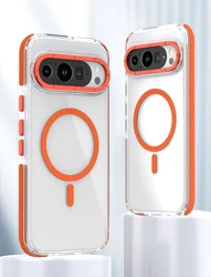 Luxury High Transparency Phone Case with Magsafe Compatible Magnetic Wireless Charging and Shockproof Back Cover - Google Pixel 10 (Orange)