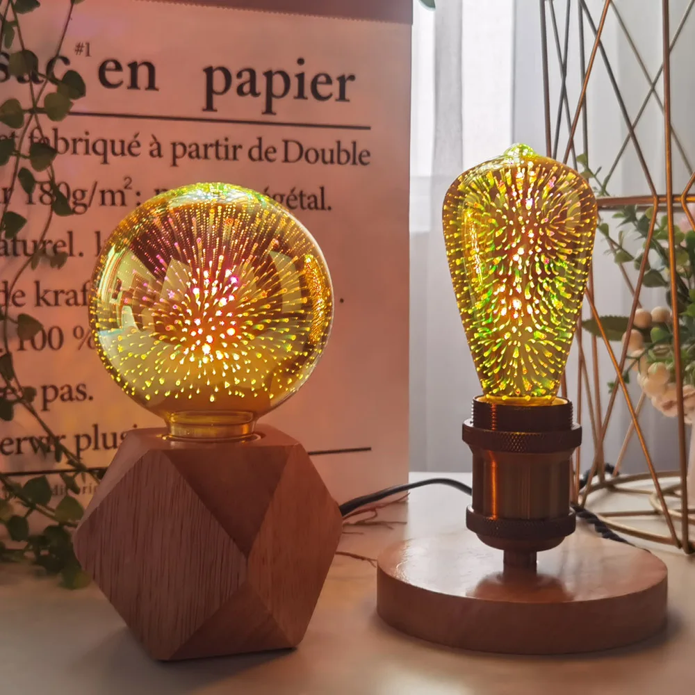 

Retro Edison Bulb Colorful Fireworks Light E27 Screw 4W Creative Indoor Warm Lighting Antique Three-Dimensional 3D Light