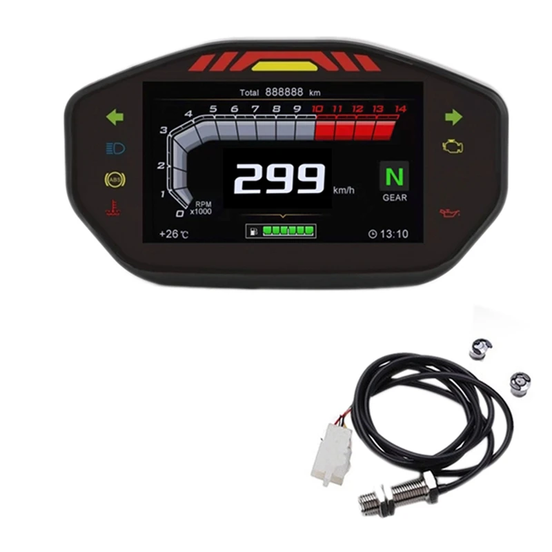 

Universal Motorcycle LCD Digital Speedometer TFT Moto Odometer with 6 Gear Backlight and Sensor A, for 1,2,4