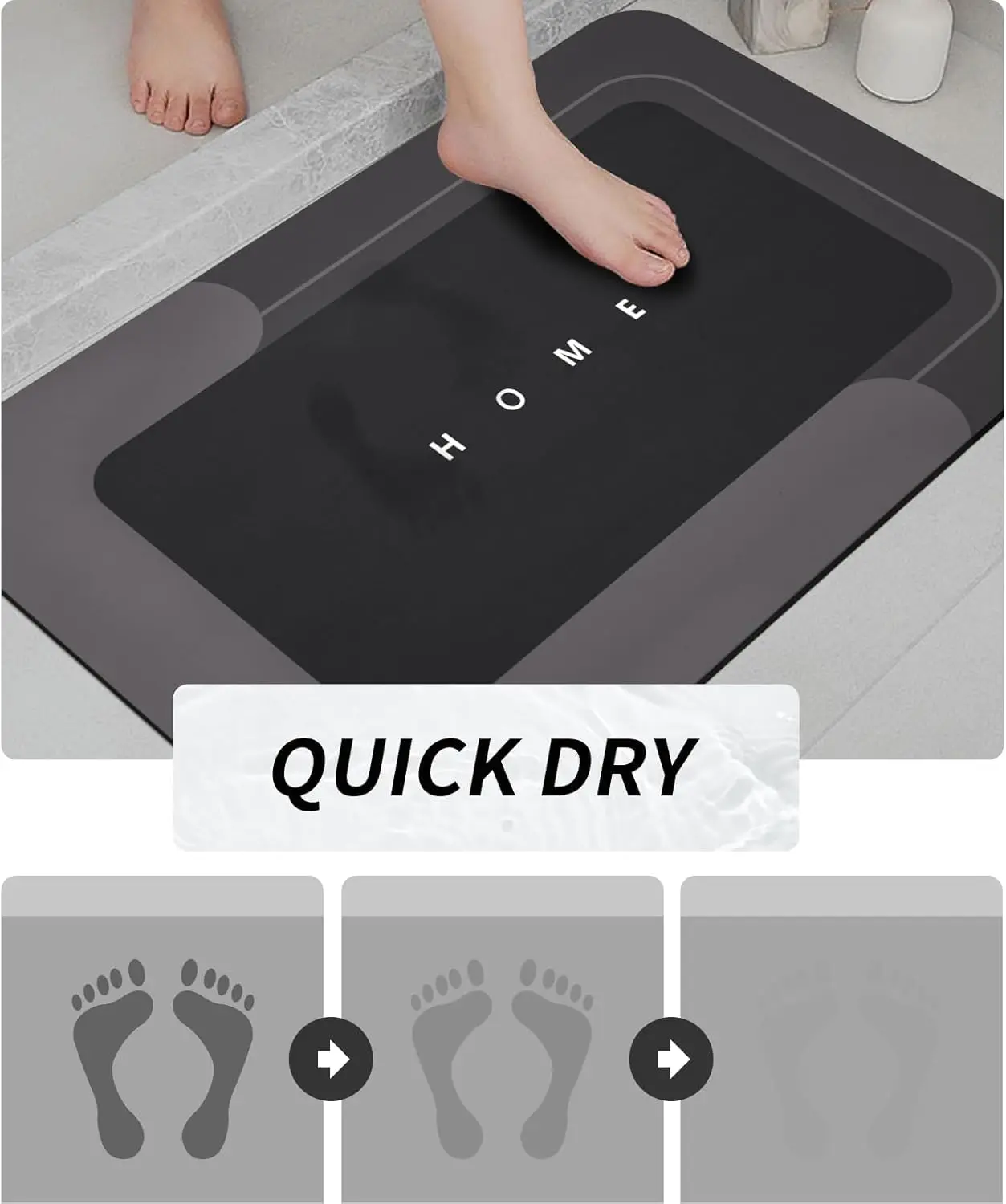 VIKAMA 3PCS Simple Diatomium Mud Bathroom Floor Mat U-Shaped Light Luxury Absorbent Non-Slip Foot Mat Drain Carpet