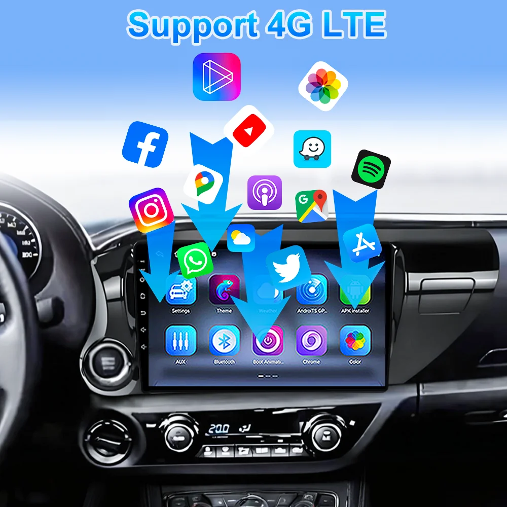 Android 16 para Toyota Hilux 2015 -2023 Auto Carplay Radio DVD para coche navegación estéreo GPS reproductor Multimedia accesorios para coche WIFI 6