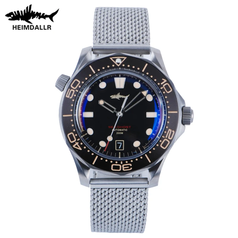 Часы Heimdallr Titanium Sea Ghost NTTD NH35 автоматические механические C3 светящиеся стальные нейлоновые белые черные часы с циферблатом 200 м мужские часы для дайвинга