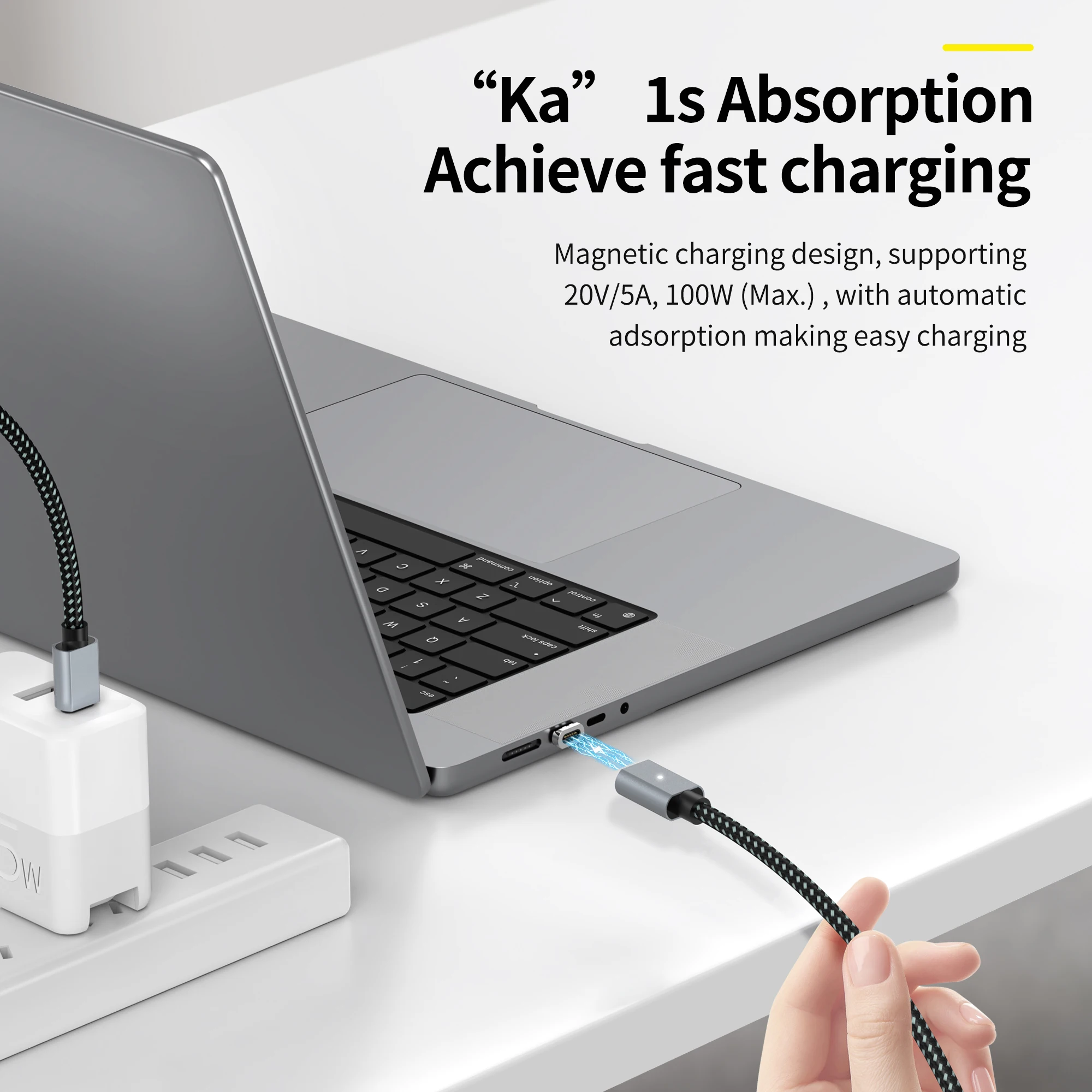 1.5m Magnetic USB-C to USB-C Fast Charging Cable, 100W Power Delivery