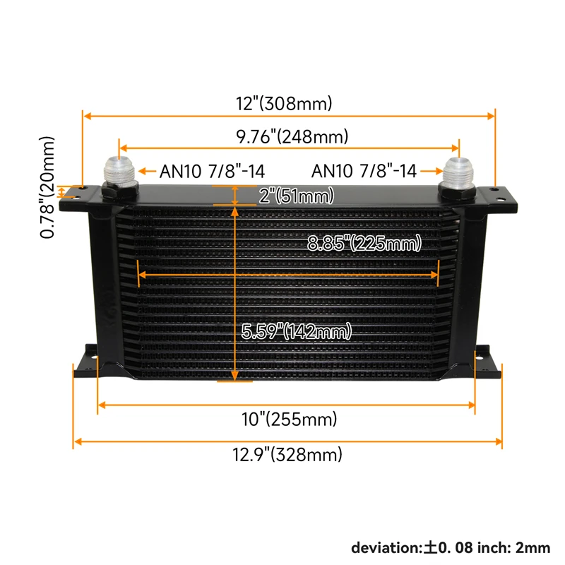 óleo refrigerador, preto ou prata, An10 transmissão do motor, 248mm, LR