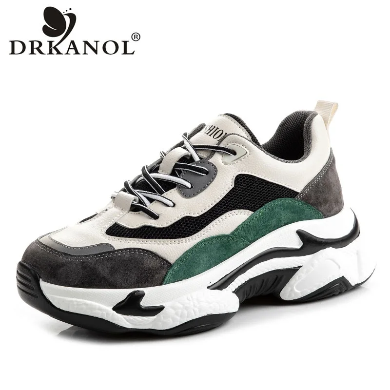 

DRKANOL 2023 Fashion Women Sneakers Autumn Winter Warm Shoes Women Thick Bottom Suede Leather Height Increasing Casual Shoes