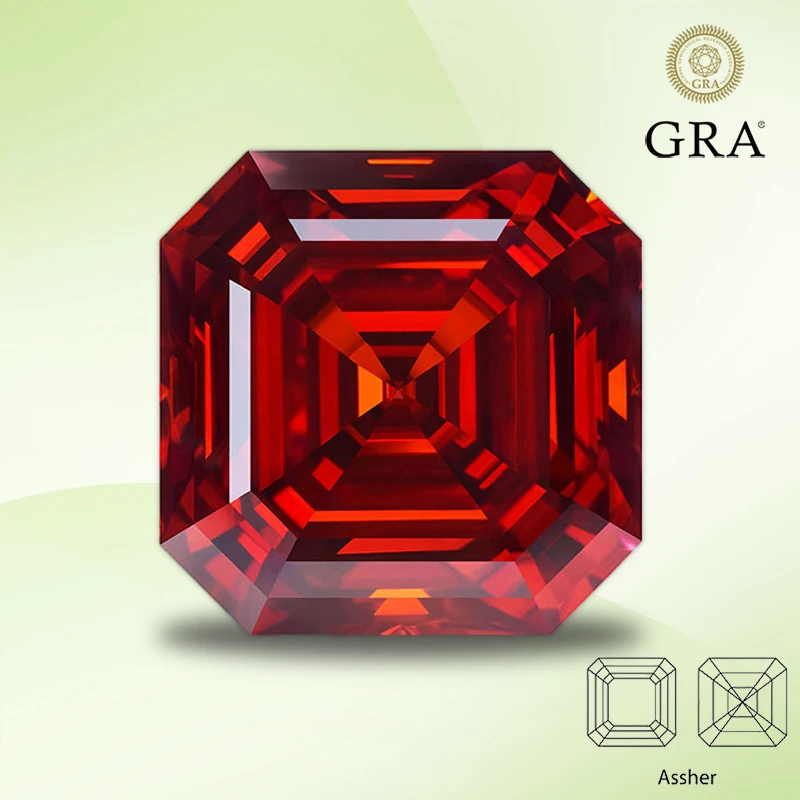 

Moissanite Loose Stone Garnet Color Asscher Cut Lab Grown Diamond Gemstone for DIY Jewelry Making Materials with GRA Certificate