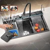 Stainless Steel Kitchen Sink With Waterfall Extra Large Single Slot Cup washer Digital Display Multifunctional Dishwashing Sinks 1