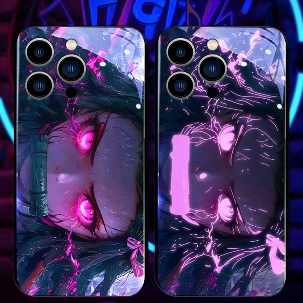 2024 Japanese Popular Anime Role Smart LED Light Up Glass case For VIVO IQOO 12 11 10 9 8 Pro X100 X90 X80 X70 X60 X50 Pro Plus