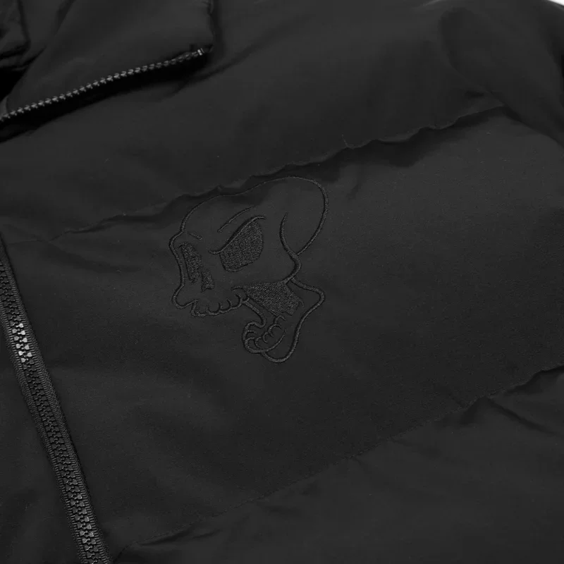 Mens Hip Hop Little Devil Horns Parka Winter Embroidey Skull Hooded Padded Jacket Y2k Harajuku Warm Thicken Coat
