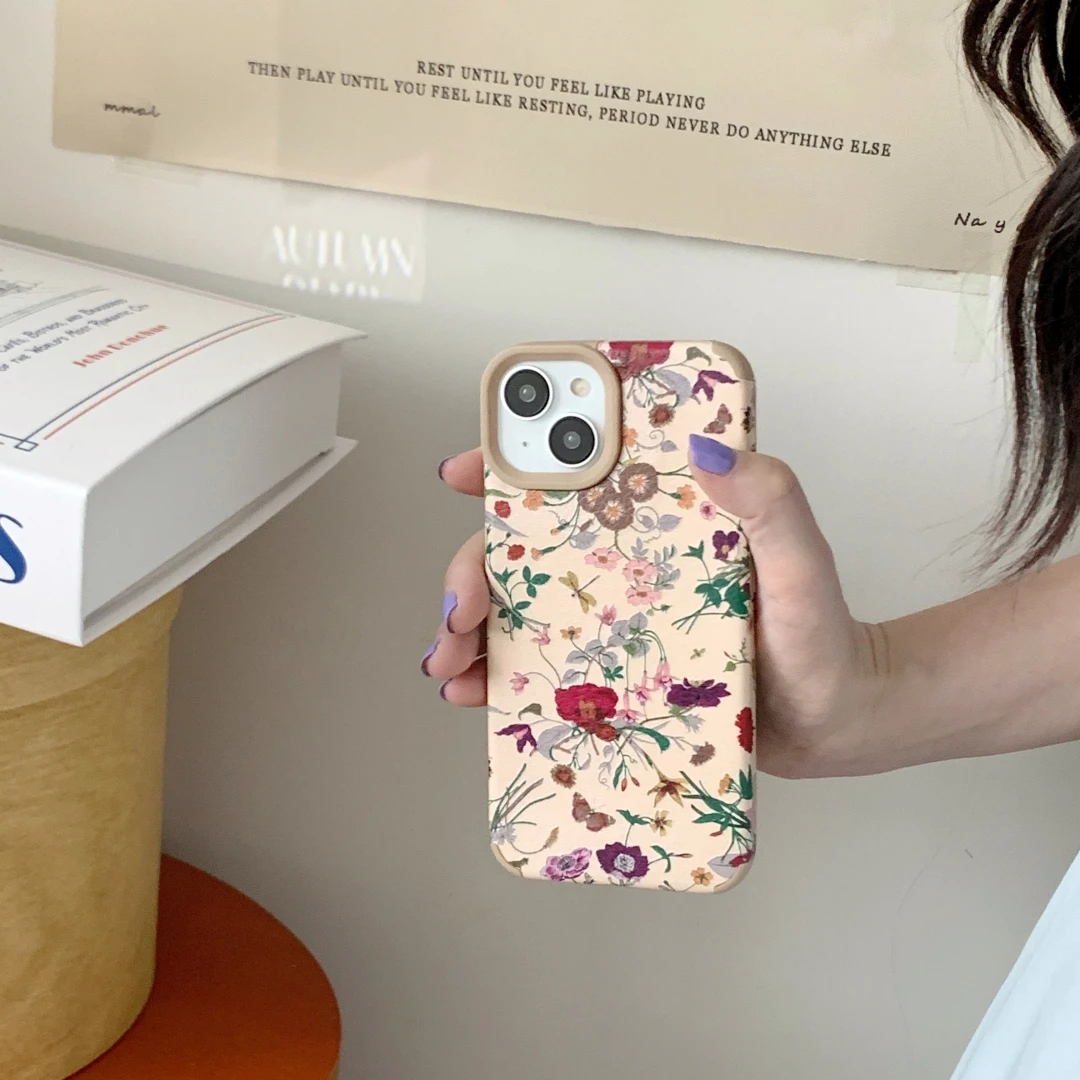 Vintage Flowers Leather Phone Case For iPhone