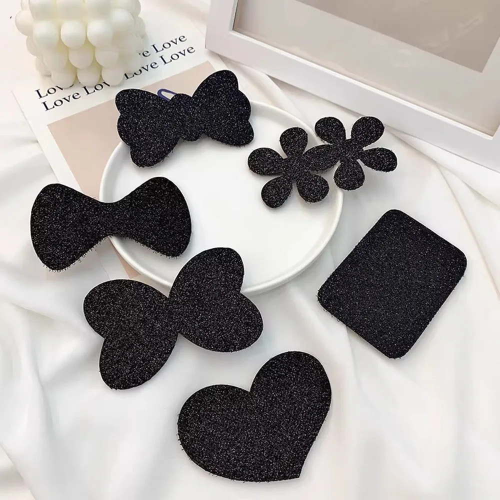 5개입 블랙 여성 소녀 앞머리 매직 페이스트 포스트 리본 하트 헤어 스티커 클립 앞머리 패치 스티커 헤어 액세서리