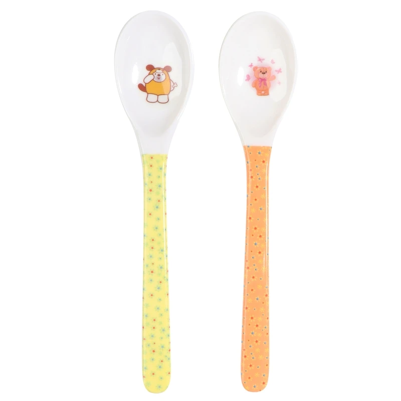Safe Plastic Cartoon Printing Baby Kids Feeding Spoon Children's Long Soup Coffee Spoon Dinnerware Random Color