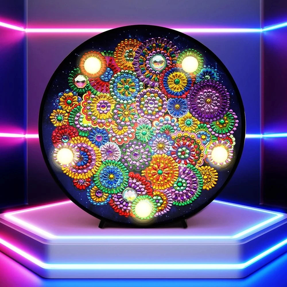 DIY Mandala Alien Diamond Painted LED Night Light Diamond Mosaic Painted Round Light Bedroom Decoration Christmas Gift diamond painting