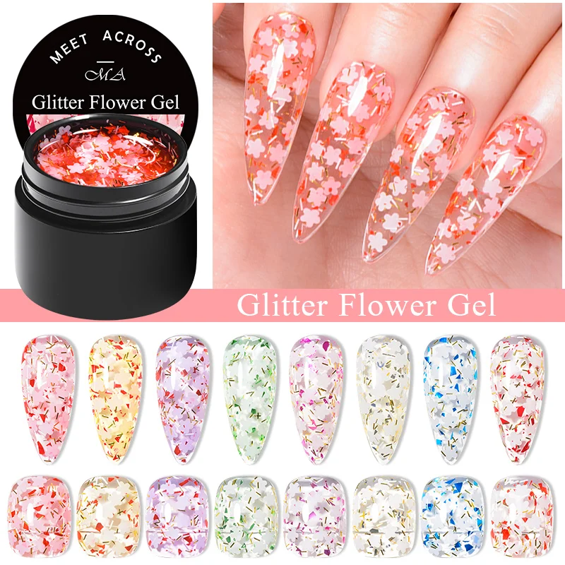 MEETACROSS7mlGlitterDriedFlowerGelNailPolishNaturalFloralGel