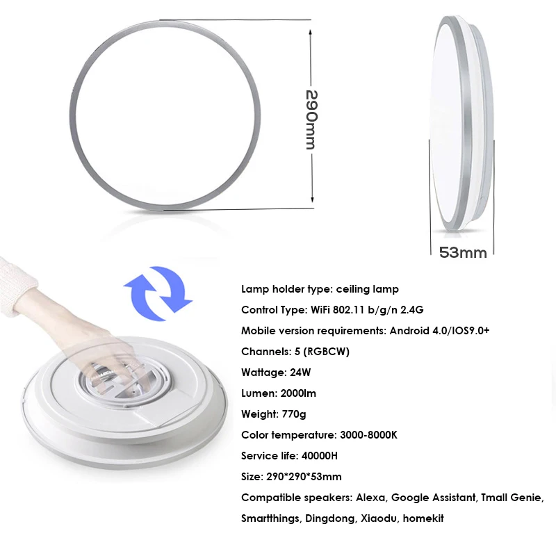 Plafonnier LED intelligent Tuya, lumière à intensité réglable, wi-fi, rvb CCT, blanc chaud, commande vocale, fonctionne avec