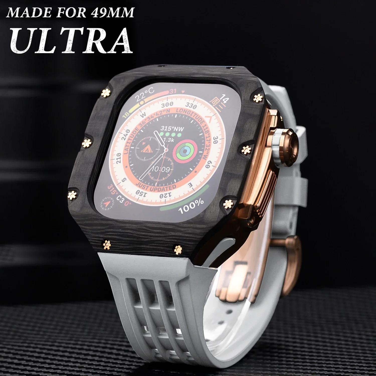 애플 워치용 고급 탄소 섬유 티타늄 케이스, 울트라/울트라 2, 49mm 금속 바젤, 아이워치 시리즈 9, 8, 49mm, DIY 수정 키트