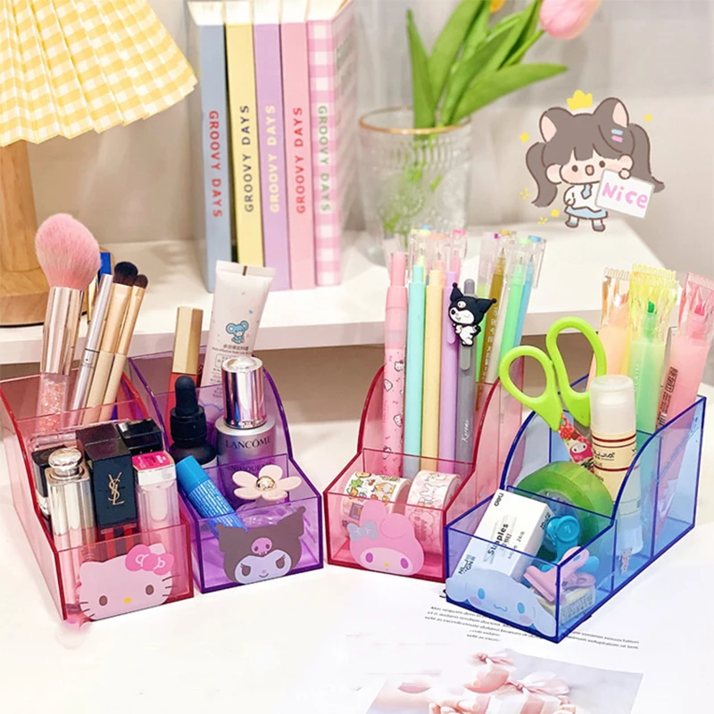 

Kawaii Hello Kitty Cinnamoroll Sanrio Anime Desktop Storage Box Cute Kuromi Pen Stationery Holder Cosmetics Organizer Kids Toy