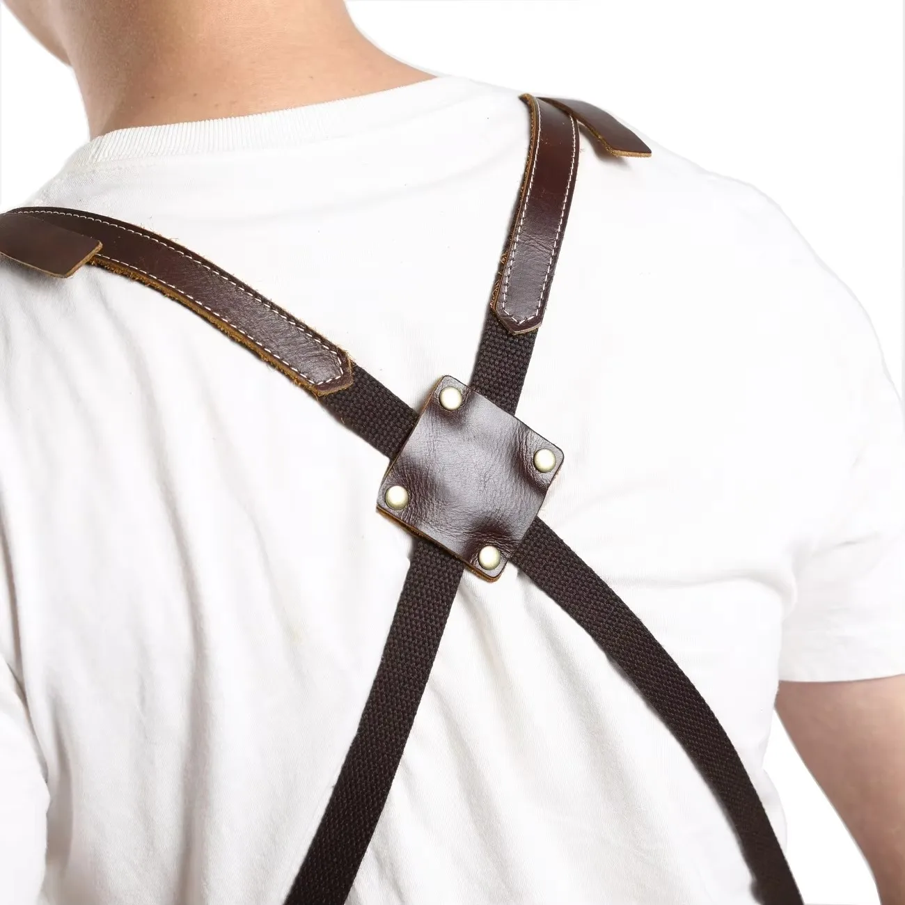 A015 Tool Apron Oil Wax Canvas With Leather Apron Gardening Aprons Tool Barbecue Barber Carpenter Painter Repairman's clothes 5