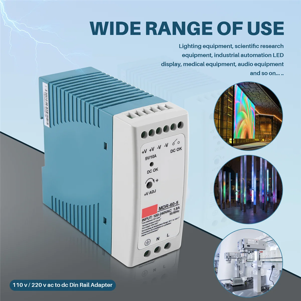 MDR-60 AC-DC 드라이버 전압 조정기 전원 공급 장치, 5V 60W Din 레일, 110V 220V