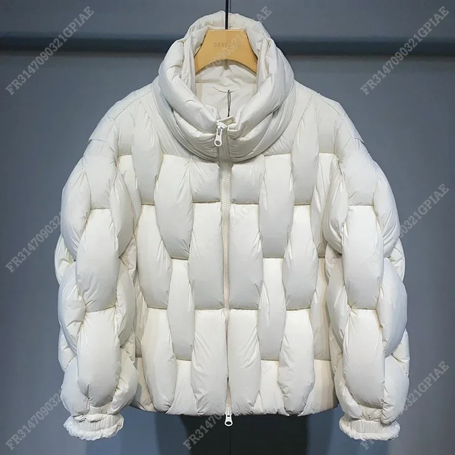 Unisex Thick Parkas Jackets Women Luxury Designer Square Weave High Collar Warm Jacket Casual Oversized Warm Puffer Bubble Coat 3