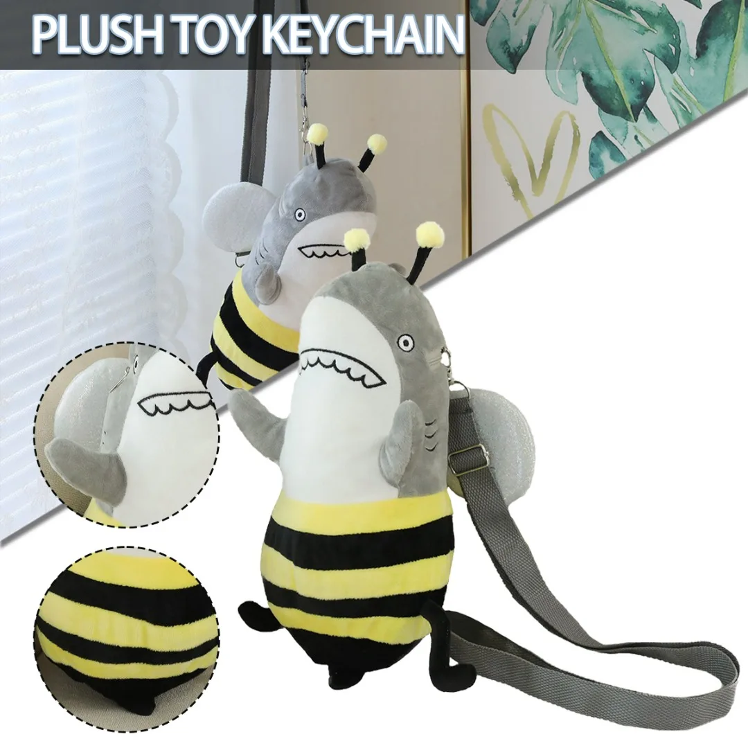 

Fun Shark And Bee Keychain Backpack Cute Plush Toy For Car Bag School Decor Kids Birthday Christmas Gift