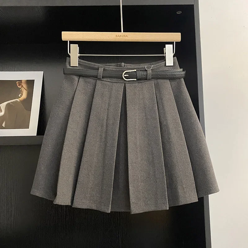 

Mini Skirt Solid Color Belt Pleated Korean Style Skirts Casual High Waist Folds Faldas Ajustadas Jupe Almighty Autumn Dropship F