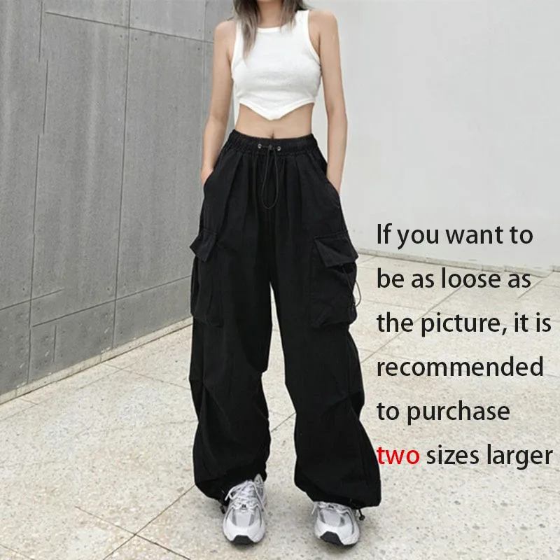 Women's Retro Baggy Straight Trousers Casual Cargo Pants Wide Leg Pockets Joggers Streetwear New Fashion Y2k
