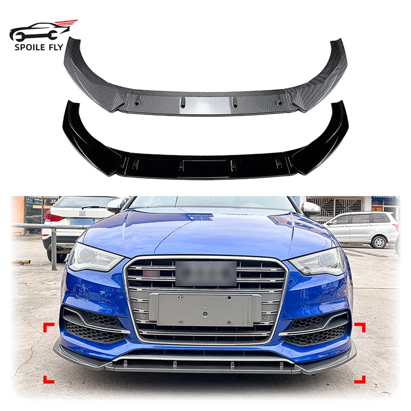 

For Audi S3 8V 2013 2014 2015 2016 Car Front Bumper Lip Spoiler Glossy Black Carbon Fiber Look Automotive exterior modification
