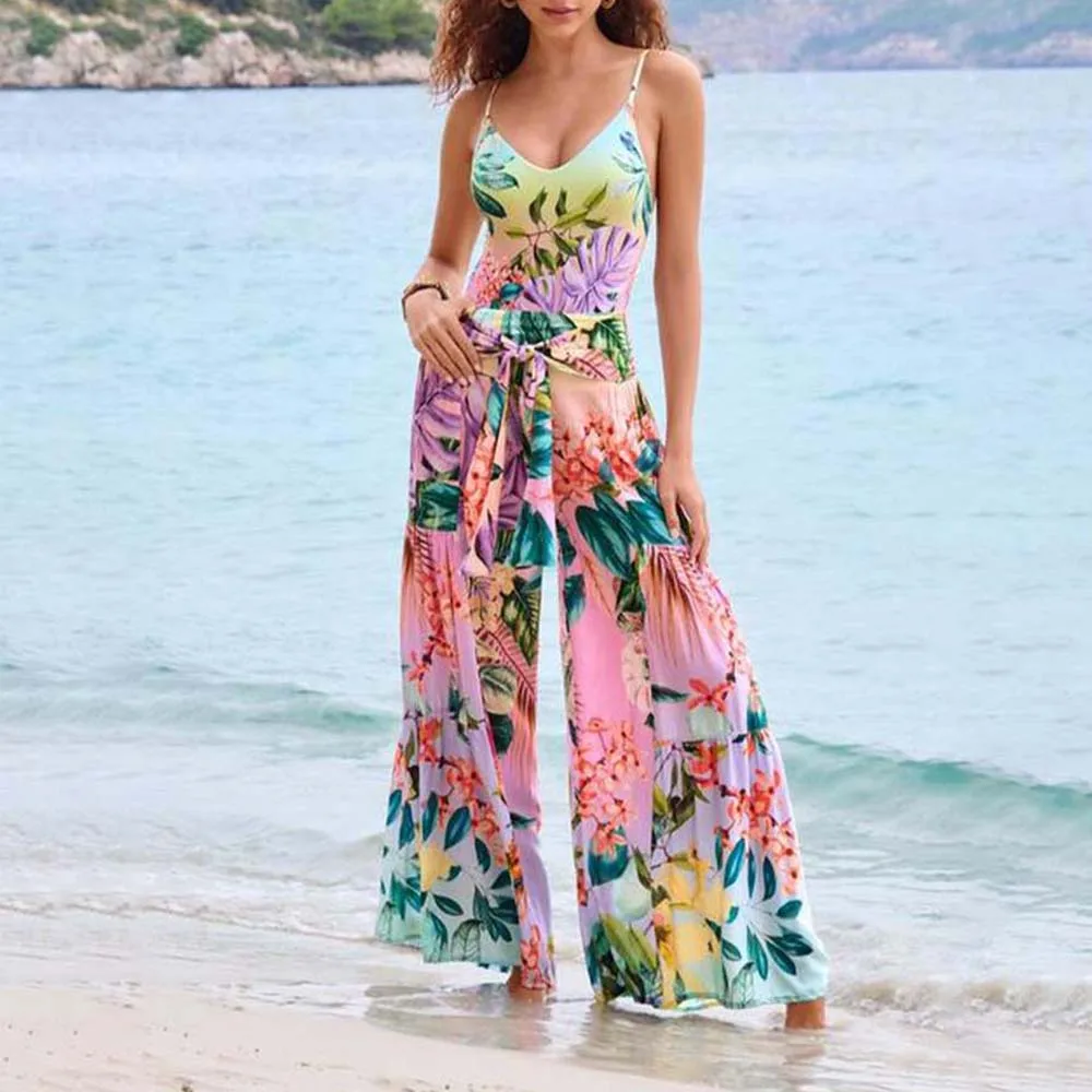 

Plant Print Suspenders Bikini Cutout Sexy Straps Halter Beachwear 2023 Women'S Swimsuit Trousers Fashion Beachwear