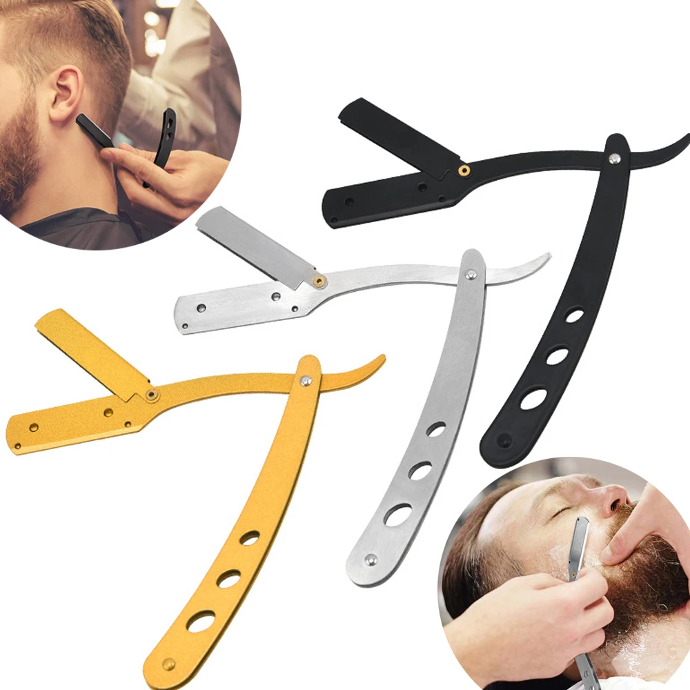 

Men Shaving Knife Barber Tools Hair Shaving Blades Antique Black Folding Stainless Steel Straight Shaving Trimming Knife Holder
