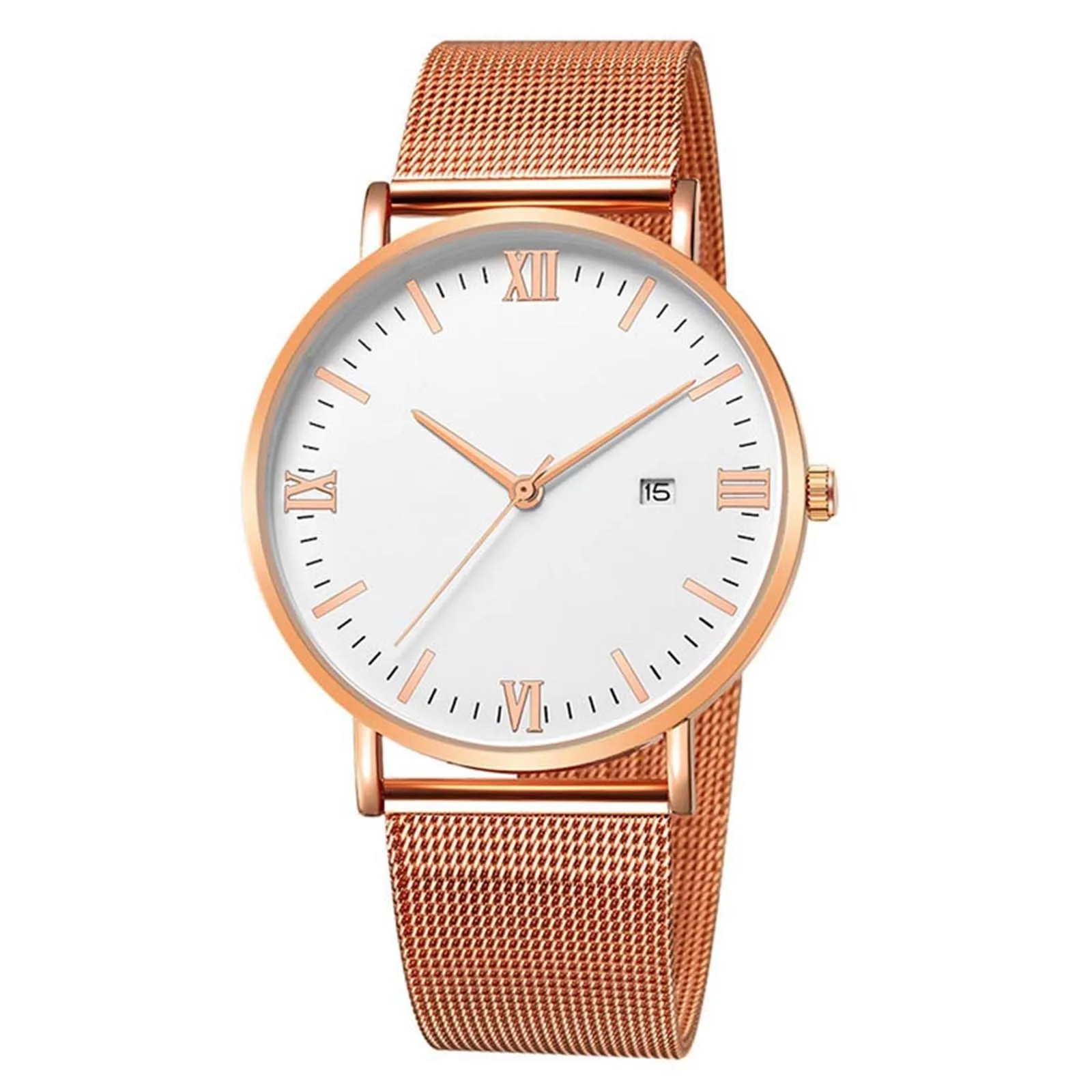 Mens Stainless Steel Mesh Belt Quartz Calendar Watch Luxury Fashion