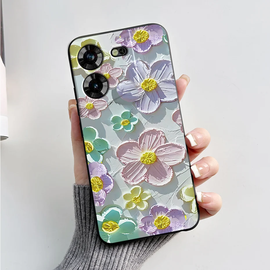 Stylish Black Silicone Phone Case with Pattern - Slim and Soft  Cover