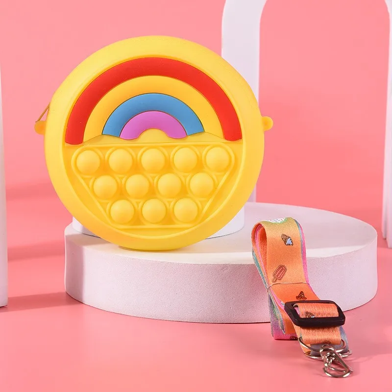 

Fashion Kawaii Rainbow Donuts Bags Anti-Stress Relieve Push Bubble Decompression Sensory Toys Soft Squishy Squeeze Toy for Kids