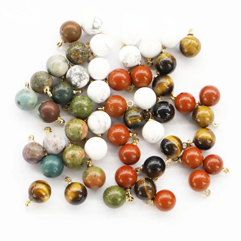 8MM Natural Stone Multicolor Ball Shape Gold Necklace Pendant Charms Diy Fashion Jewelry Earring Bracelet Making 24Pcs Wholesale