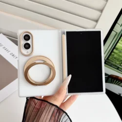 360 Rotating Magnetic Shockproof Matte Phone Case with Ring Holder - Galaxy Z Fold 8 (Gold)