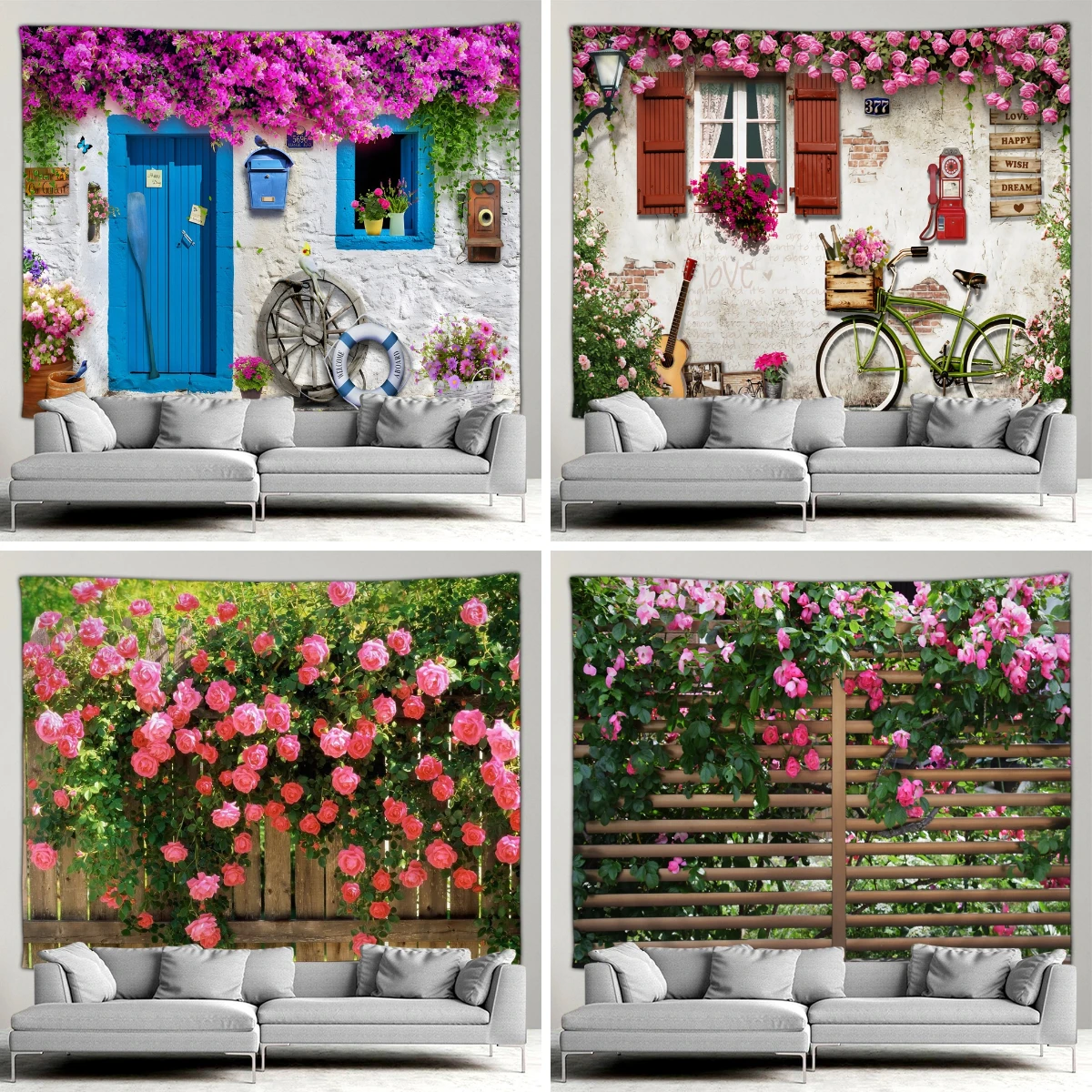 

Outdoor Garden Fence Flower Tapestry Rustic Garden Wall Plant Natural Landscape Patio Living Room Bedroom Wall Decoration Mural