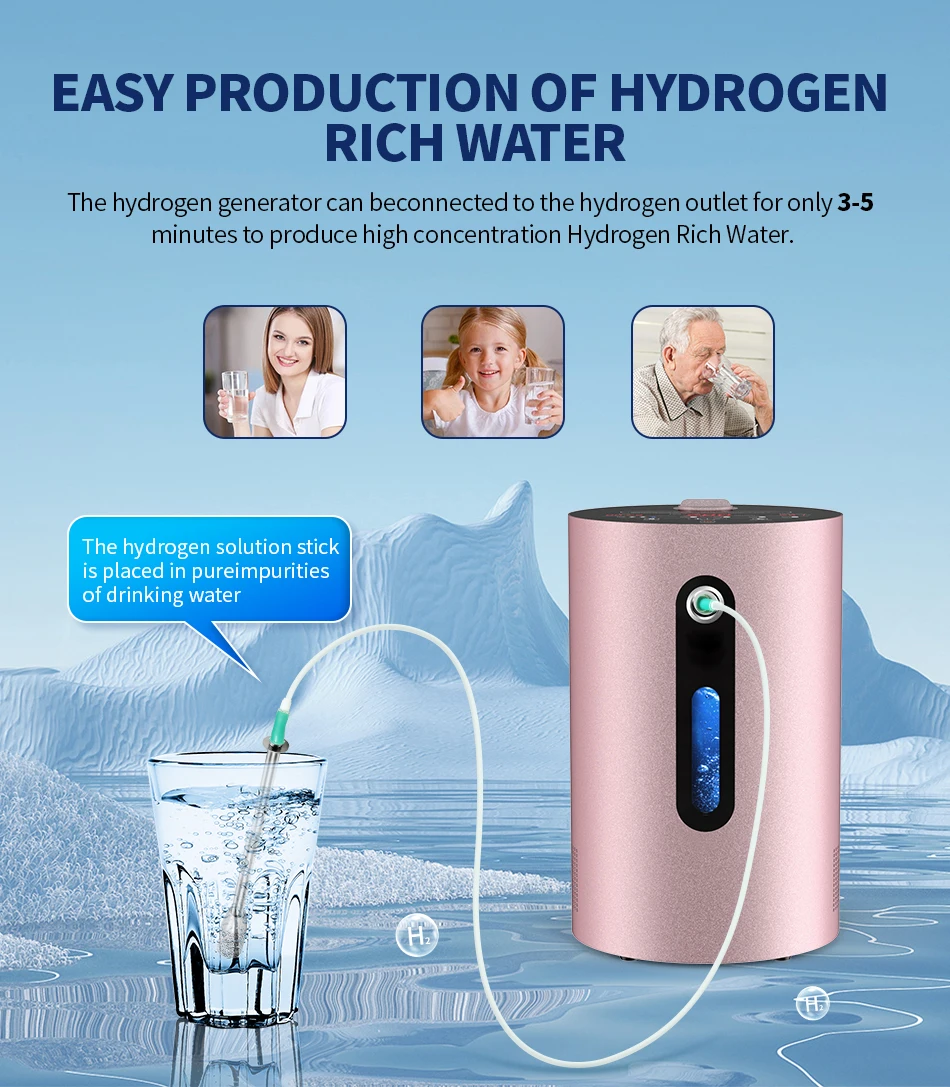 

Portable Molecular Hydrogen Water Generator Hydrogen Inhalation Machine for Wellness 99.99% Purity Low Noise SPE/PEM 200ml/min