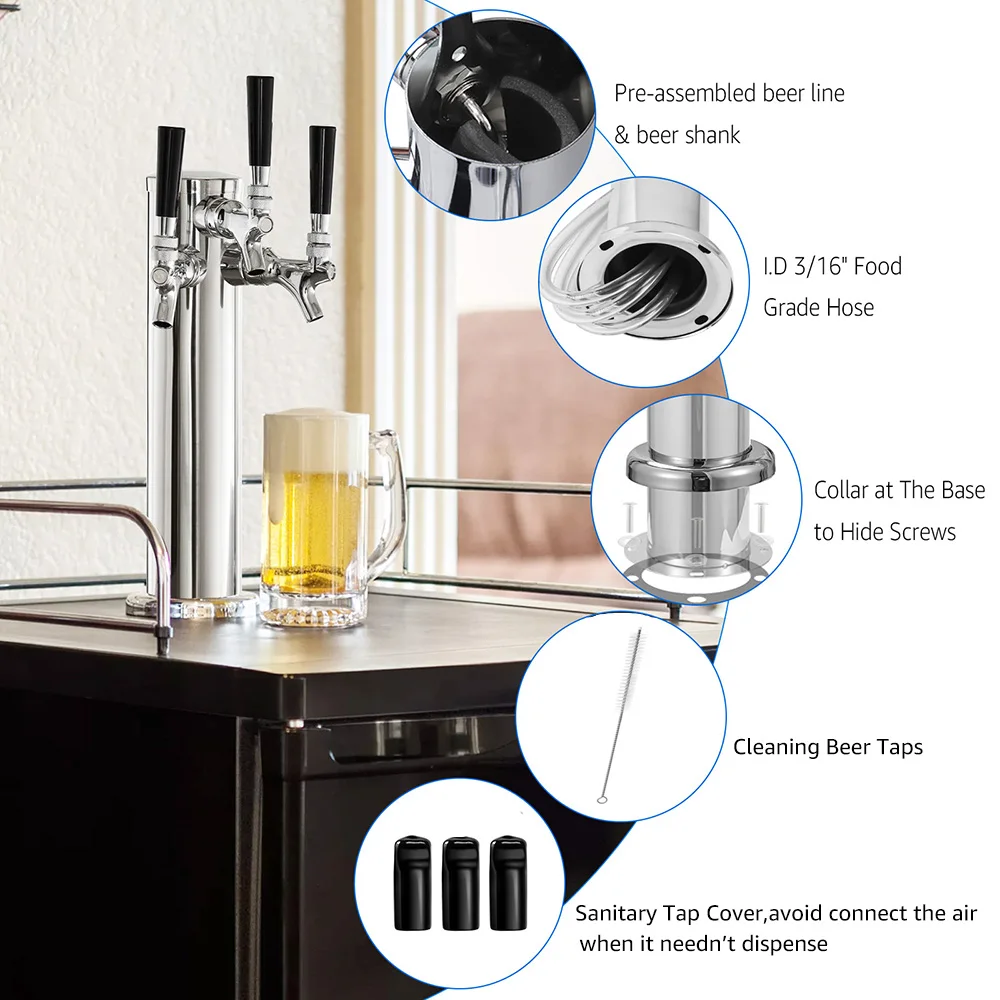 VEVOR Kit Doppio Rubinetto Birra Per Casa - Acciaio Inox, Con Regolatore E Vassoio Gocce