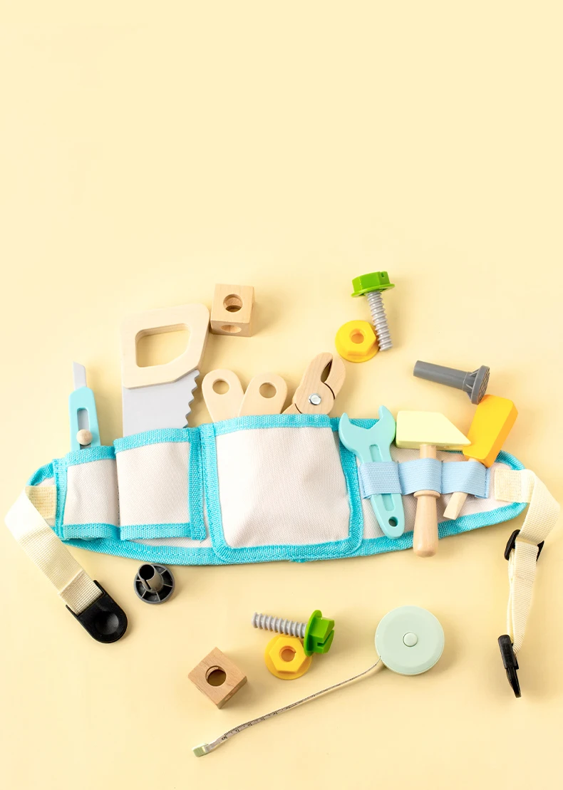 Wooden Nut Disassembly and Assembly Kit, Children's and Boys' Simulation Play Home Engineer Tool Bag Set