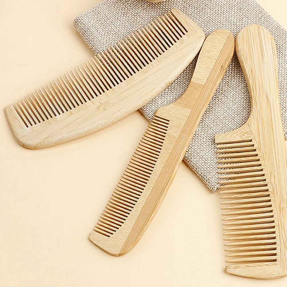 

3 Pcs Hair Comb Scalp Massage Men's Portable Household Crescent Moon Bamboo Compact Decorative Fine Tooth