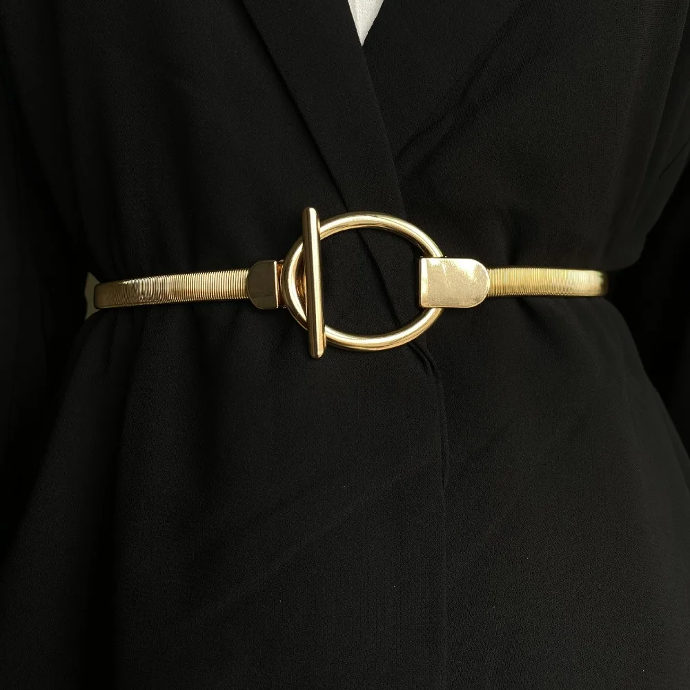 Elegant Gold and Silver Leaf Elastic Waist Belt