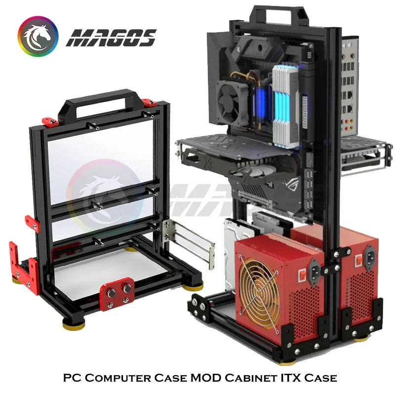 Gabinete pc Gaming Case com Alça Portable Itx Gamer Mod Case Alumínio Completo Super Placa de Vídeo Montagem Vertical Water Cooling Mod - Imagem 2