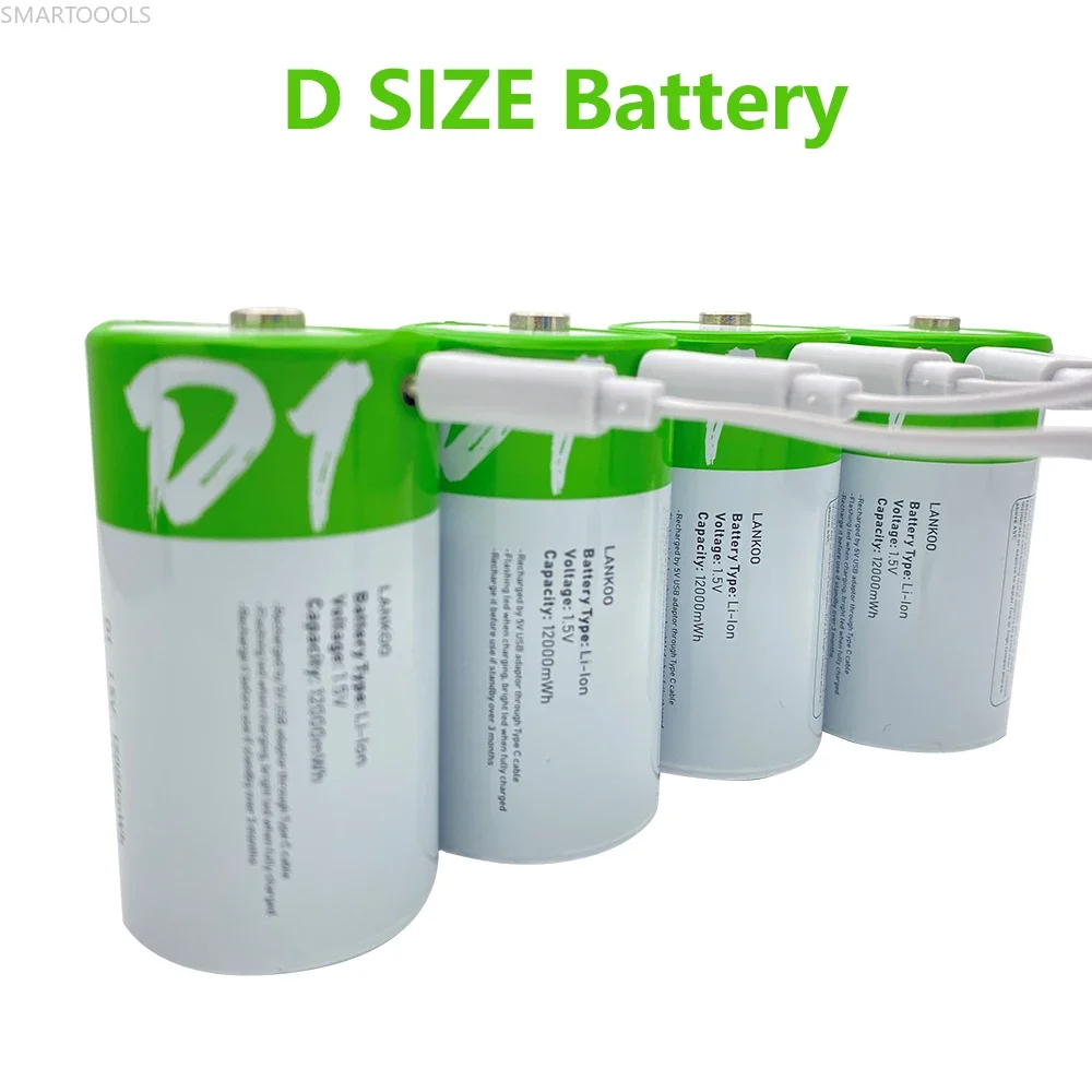 110PCSUSBRechargeableDSizeBatteriesLR20Liion15V12000mWh