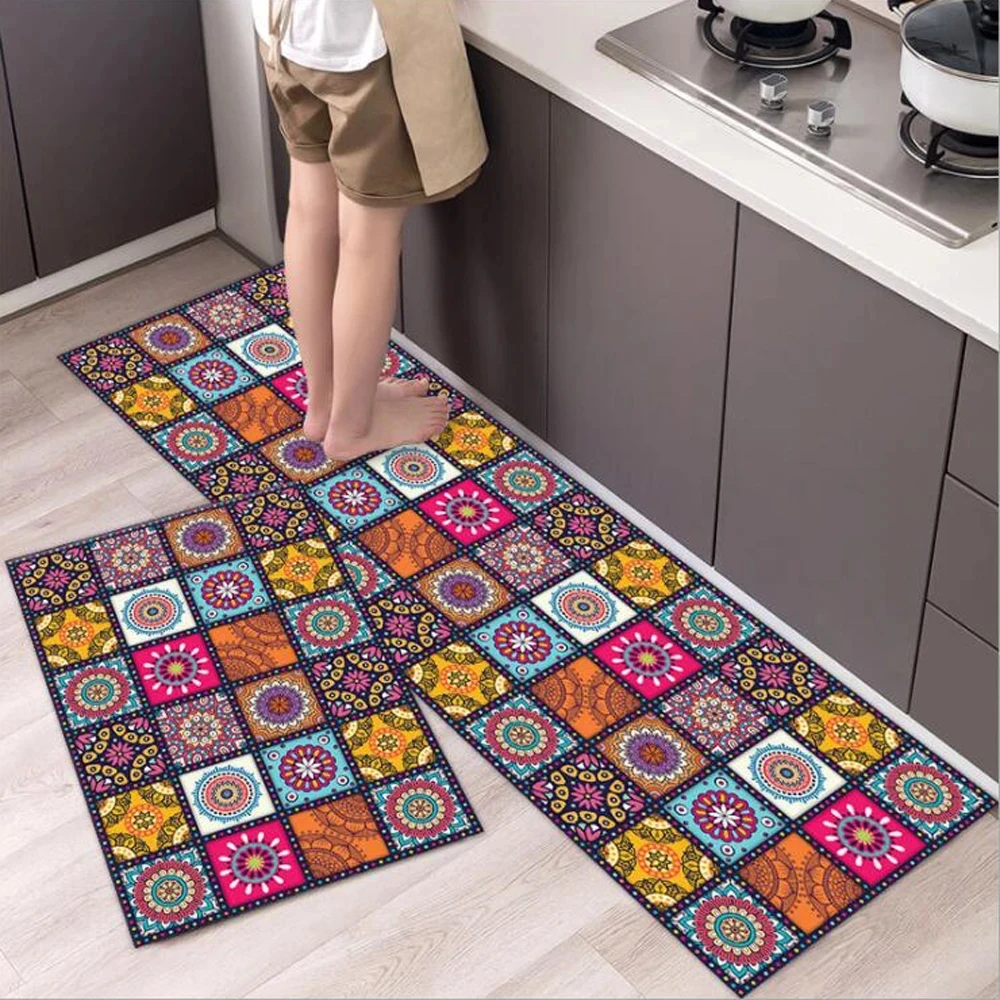 Polyster Waterproof Oilproof Kitchen Mat Printed Antislip Bath Mat Soft Bedroom Floor Living Room Carpet Doormat Kitchen Rug